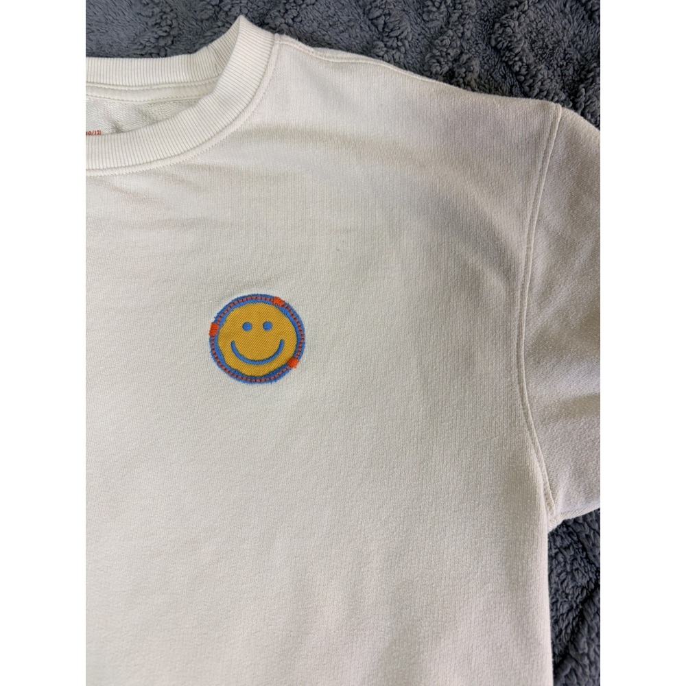Cat Jack Smiley Face Sweatshirt Kids L (10/12) Beige Long Sleeve Crewneck - Picture 3 of 7